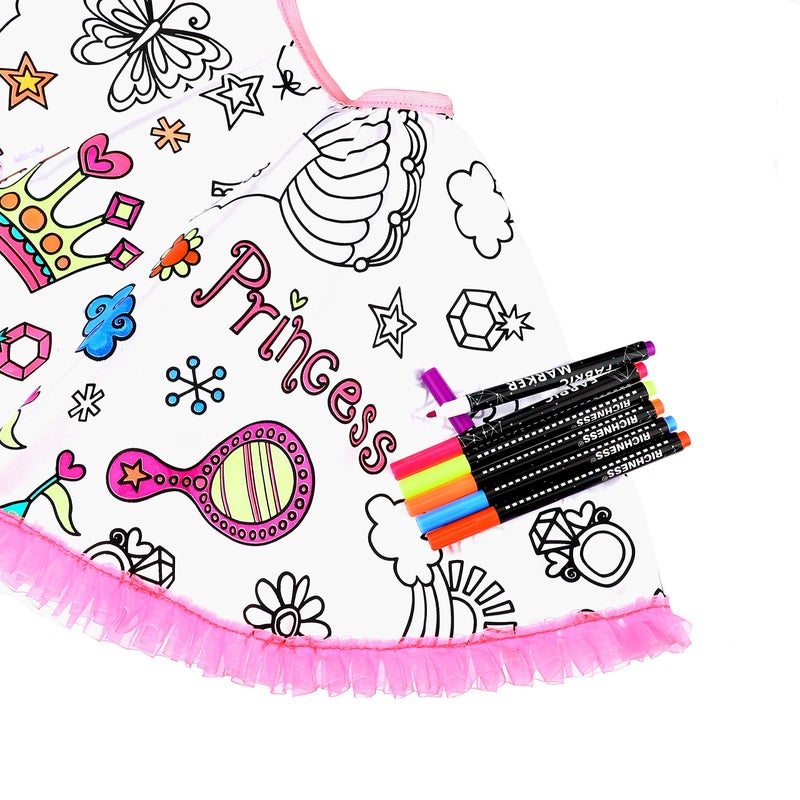 RICHNESS Color Your Own Dress Princess Dress Up Skirt with Fabric Markers & Self-Adhesive Jewels DIY Party Crafts for Girls Age 4-6 â€¦ - Image 2